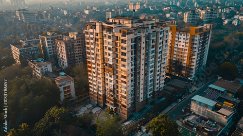 Residential multistory apartment buildings with city road at Rajarhat area of Kolkata India photo