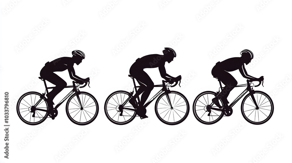 Obraz premium Sport. Athlete cyclists in silhouettes on white background. Isolated on white. 