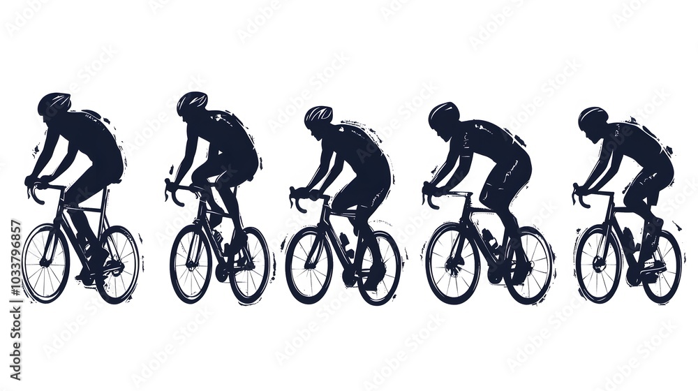 Obraz premium Sport. Athlete cyclists in silhouettes on white background. Isolated on white. 