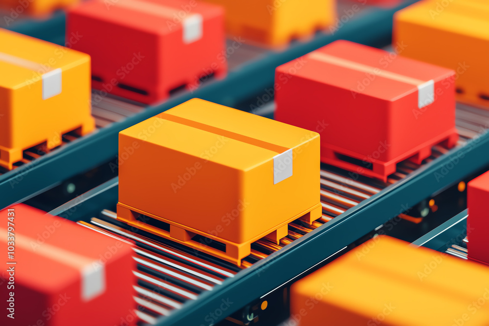 Modern warehouse logistics, automated inventory flow, efficient use of space, 3D illustration Modern warehouse logistics, automated inventory flow, efficient use of space, 3D illustration