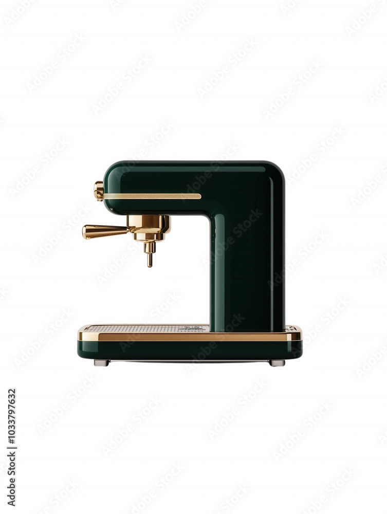 Stylish green retro espresso machine, isolated on transparent background Stylish green retro espresso machine, isolated on transparent background