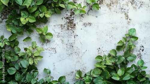 Closeup of a small urban forest with lush green leaves against concrete walls, white background