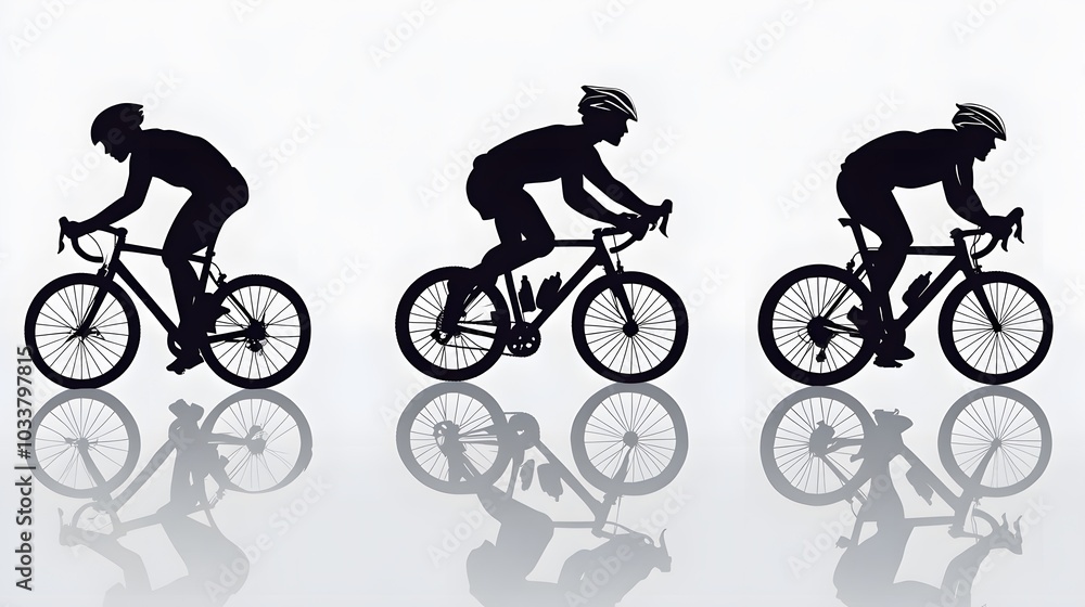 Sport. Athlete cyclists in silhouettes on white background. Isolated on white. Sport. Athlete cyclists in silhouettes on white background. Isolated on white.