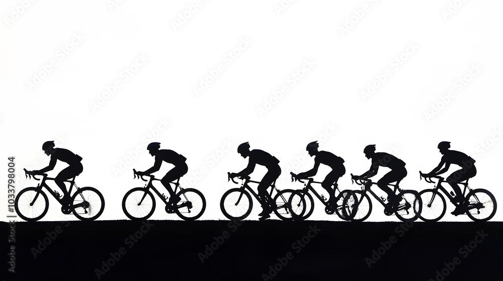 Obraz premium Sport. Athlete cyclists in silhouettes on white background. Isolated on white. 