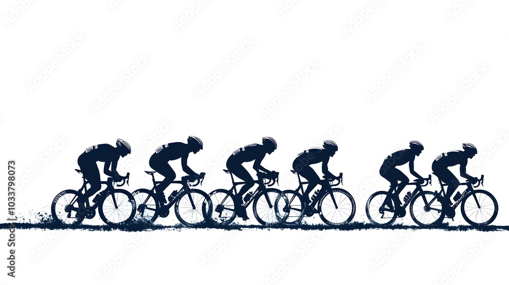 Obraz premium Sport. Athlete cyclists in silhouettes on white background. Isolated on white. 