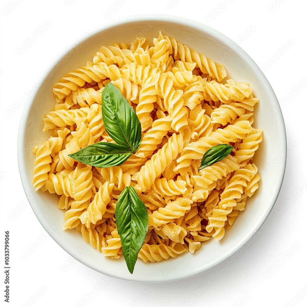 top lay view of Bowl with pasta isolated on white background top lay view of Bowl with pasta isolated on white background
