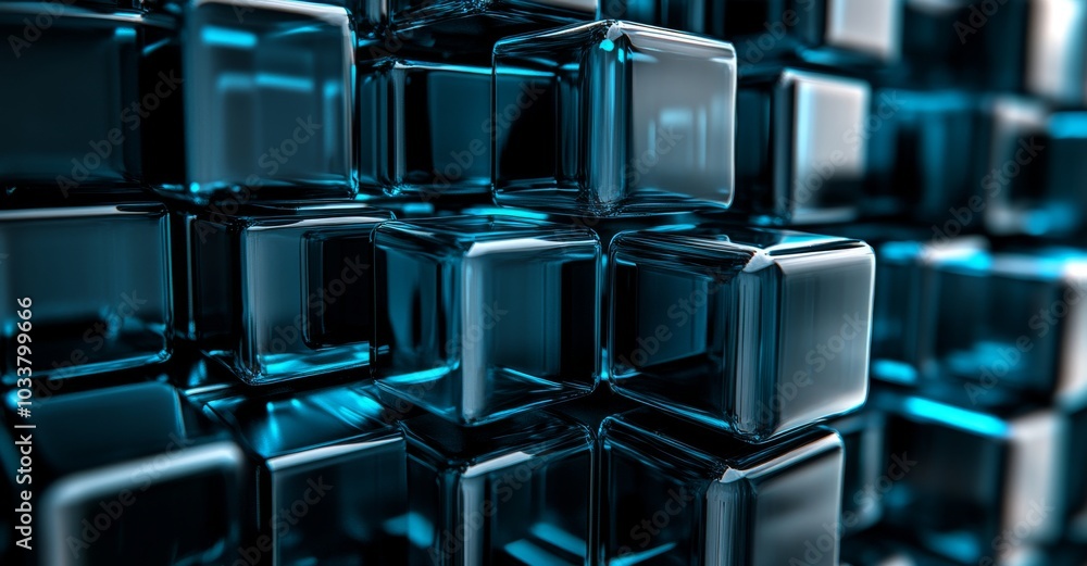 3D rendering of glass cubes on black background, dark abstract buissness background
3D rendering of glass cubes on black background, dark abstract buissness background
