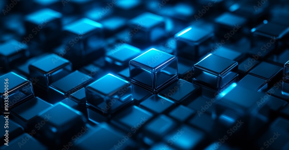 3D rendering of glass cubes on black background, dark abstract buissness background
3D rendering of glass cubes on black background, dark abstract buissness background