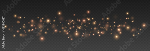 Vector gold dust. Gold dust or glowing particles on an isolated transparent background. Christmas magic dust. Golden or sparkling dust png.
