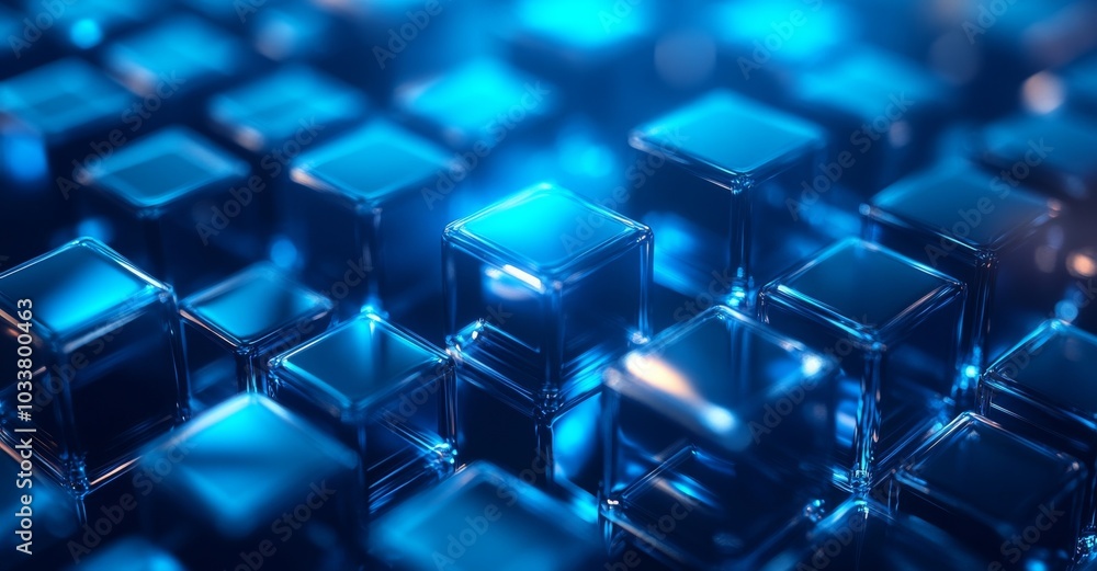 3D rendering of glass cubes on black background, dark abstract buissness background
3D rendering of glass cubes on black background, dark abstract buissness background