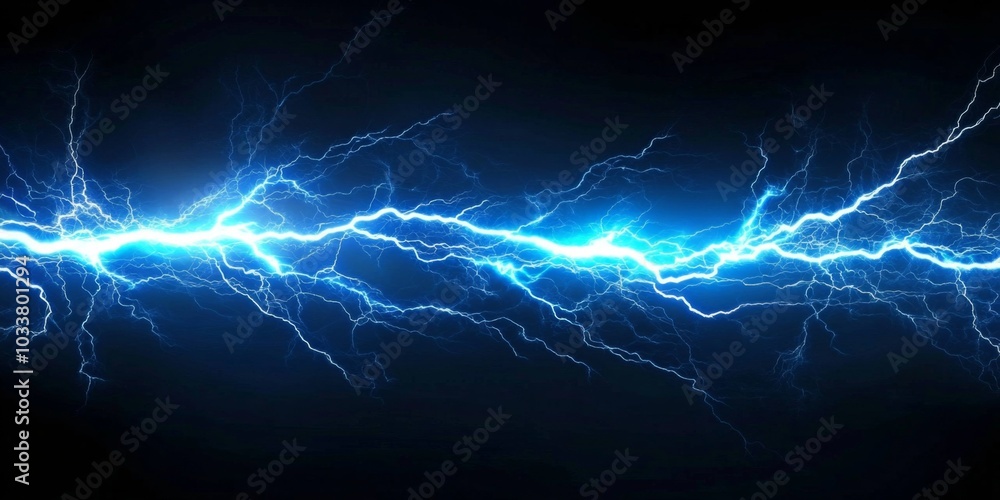 Close-up bright blue lightning bolt striking on dark black background with dramatic light effect, sharp edges, and vibrant color. Close-up bright blue lightning bolt striking on dark black background with dramatic light effect, sharp edges, and vibrant color.
