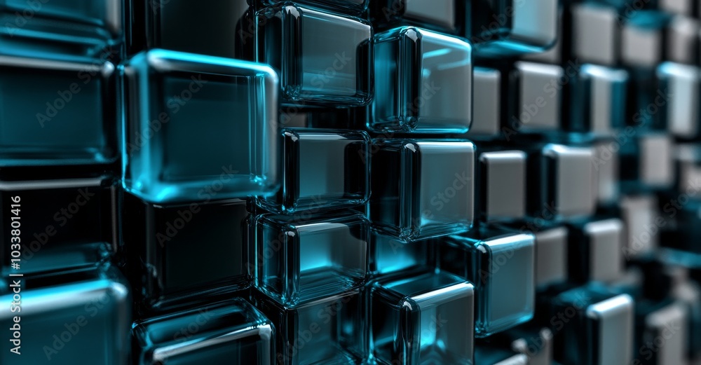 3D rendering of glass cubes on black background, dark abstract buissness background
3D rendering of glass cubes on black background, dark abstract buissness background