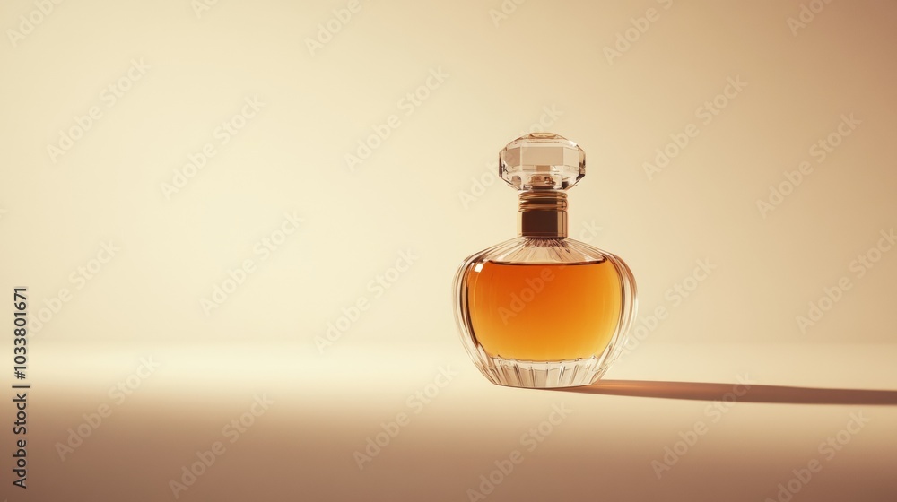 A bottle of perfume sits on a table A bottle of perfume sits on a table