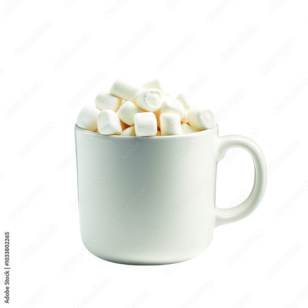 Cup filled with fluffy marshmallows, white isolate background. Cup filled with fluffy marshmallows, white isolate background.