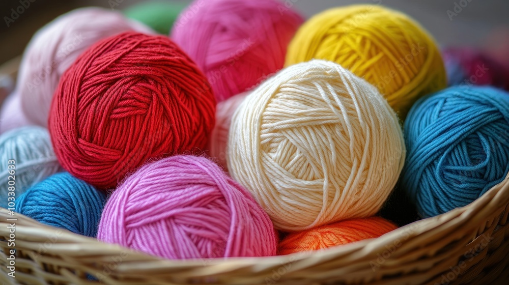 Colorful Yarn Balls in a Basket Colorful Yarn Balls in a Basket