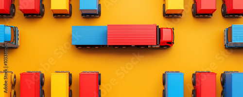 Advanced logistic hub, transportation trucks lined up, efficiency optimization, 3D illustration photo