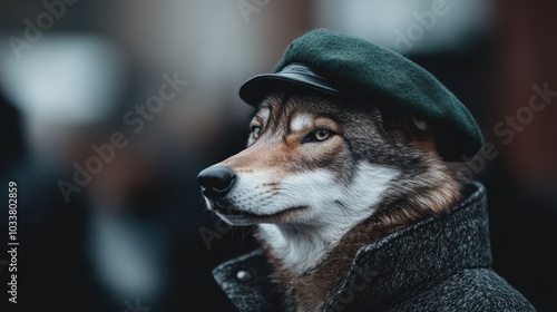 A dog wearing a detective-style coat and hat, showcases a contemplative expression, blending a sense of mystery and imaginative storytelling, captivating viewers. photo