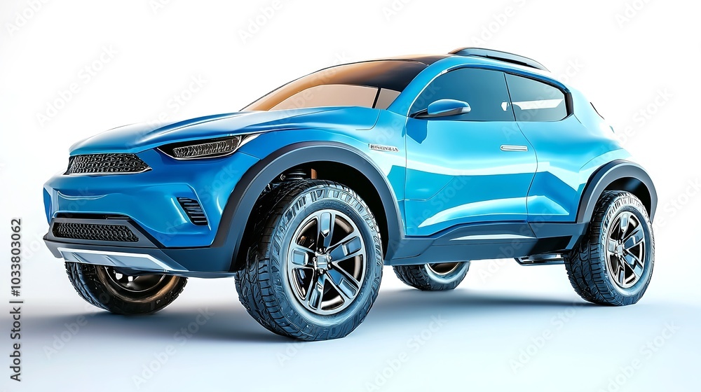 Sleek blue car on a white background showcasing its stylish design and features. Generative AI Sleek blue car on a white background showcasing its stylish design and features. Generative AI