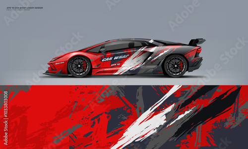 Sport racing supercar wrap livery design red and black color combination for universal medium vector eps10 ready to print printable file