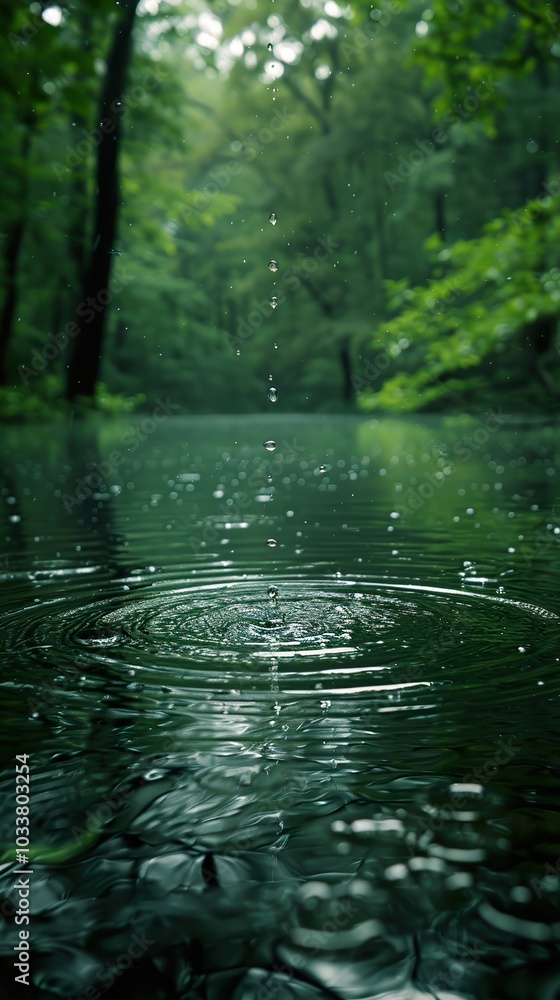Water Drop Ripples in a Tranquil Forest Pond Water Drop Ripples in a Tranquil Forest Pond