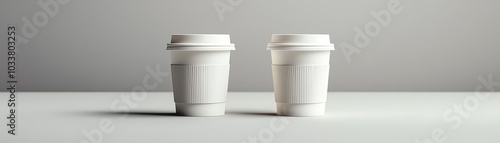 Wallpaper Mural Minimalist image of two white coffee cups on a clean surface, perfect for branding, mockups, or coffee-related themes. Torontodigital.ca
