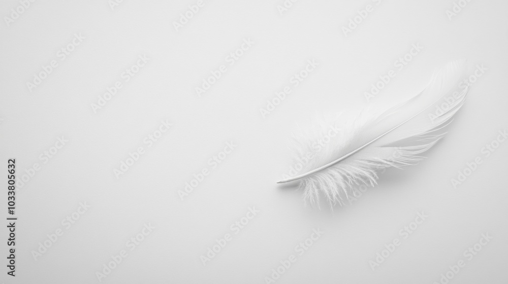 A white feather is on a white background A white feather is on a white background