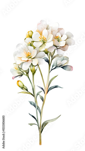 Simple and beautiful watercolor Iberis flower on a transparent background