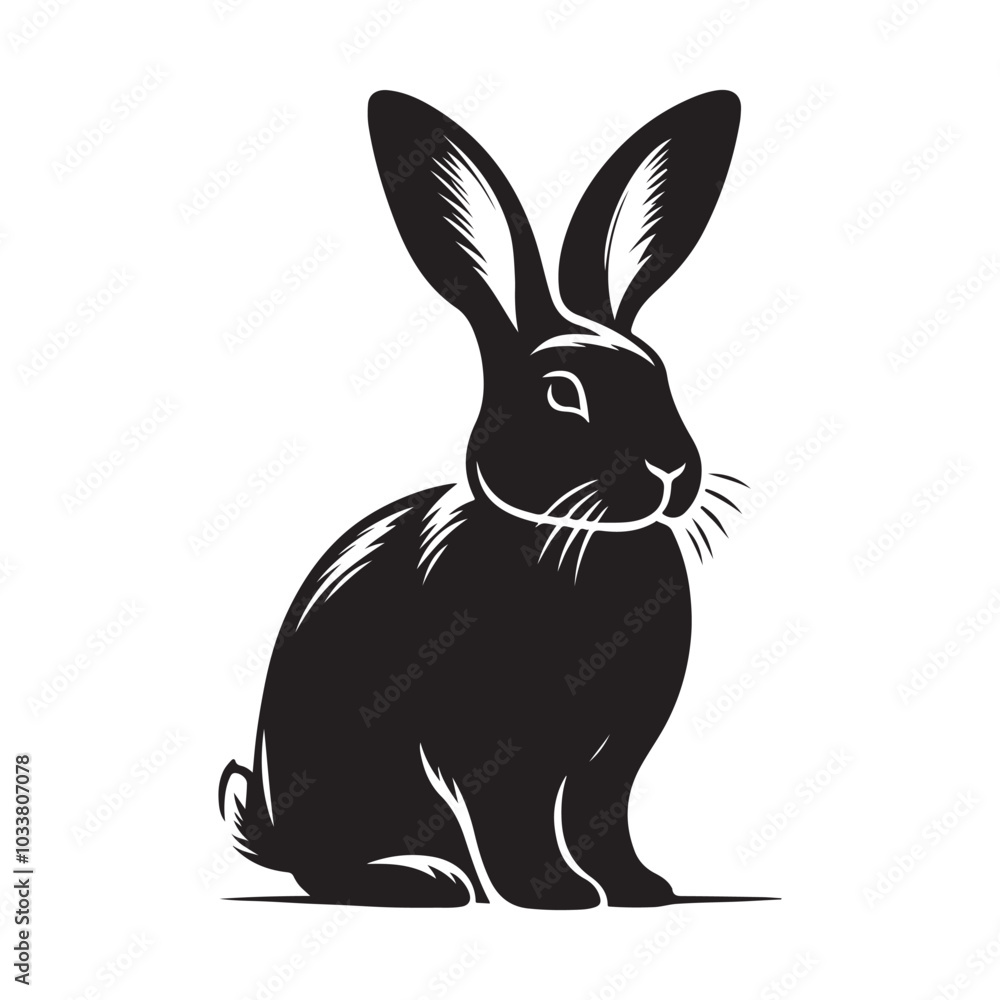 Obraz premium Shadow Silhouette of a Rabbit on a Clean White Illustration.