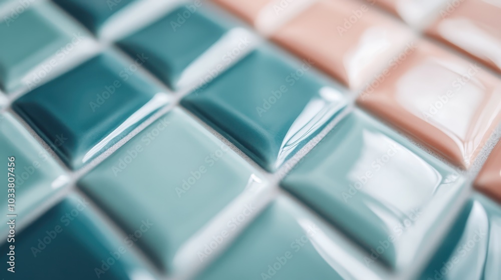 A close-up view of colorful glazed ceramic tiles, highlighting their smooth texture and vibrant teal and peach colors in an eye-catching geometric pattern. A close-up view of colorful glazed ceramic tiles, highlighting their smooth texture and vibrant teal and peach colors in an eye-catching geometric pattern.