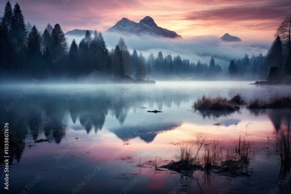 Fototapeta premium Lake nature landscape panoramic.