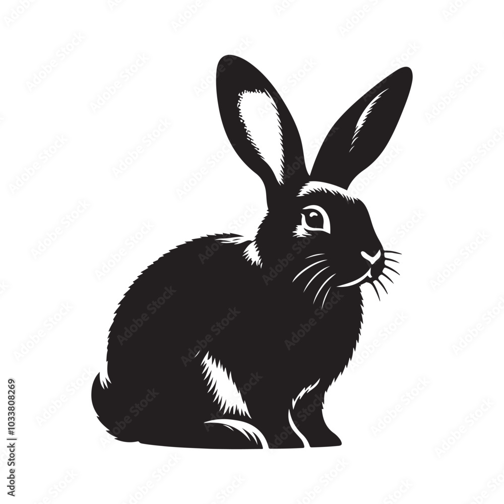 Fototapeta premium Rabbit Silhouette in Shadow on White Background Art.