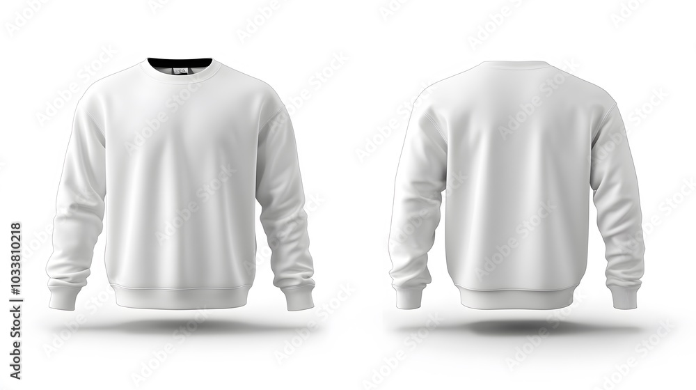 Mockup men sweatshirt with long sleeves isolated on white background. Front and back view. 3d rendering. Mockup men sweatshirt with long sleeves isolated on white background. Front and back view. 3d rendering.