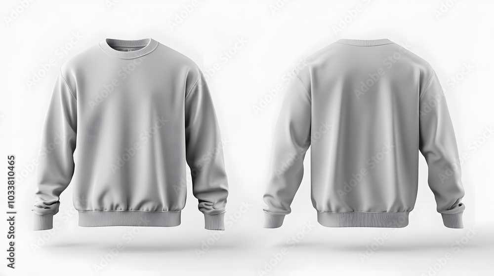 Mockup men sweatshirt with long sleeves isolated on white background. Front and back view. 3d rendering. Mockup men sweatshirt with long sleeves isolated on white background. Front and back view. 3d rendering.
