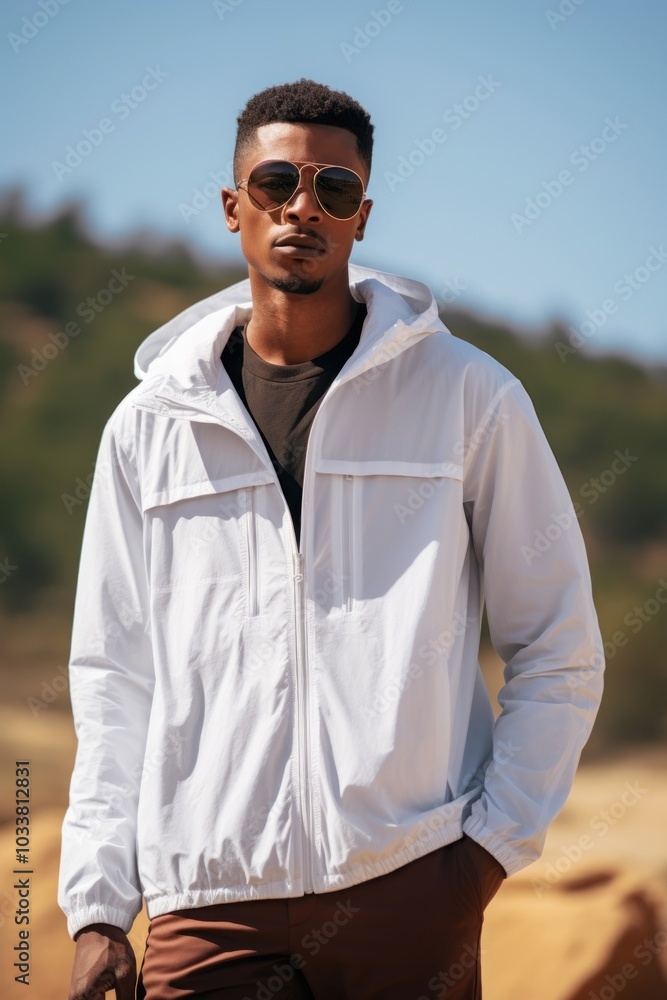 Jacket sweatshirt standing outdoors. Jacket sweatshirt standing outdoors.