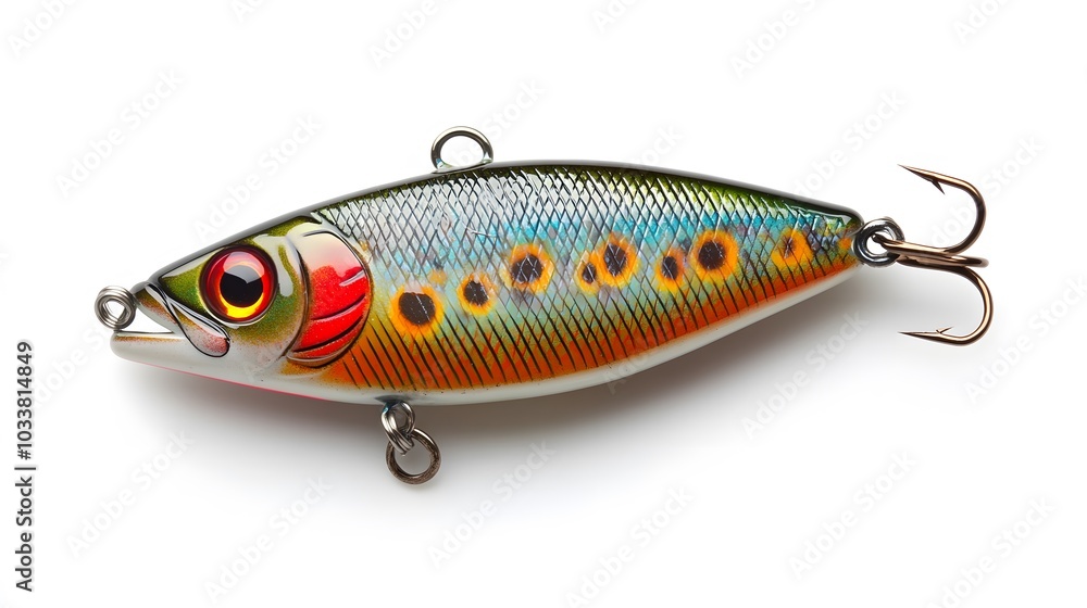 Fishing lure on white background, top view. Artificial bait. Fishing lure on white background, top view. Artificial bait.