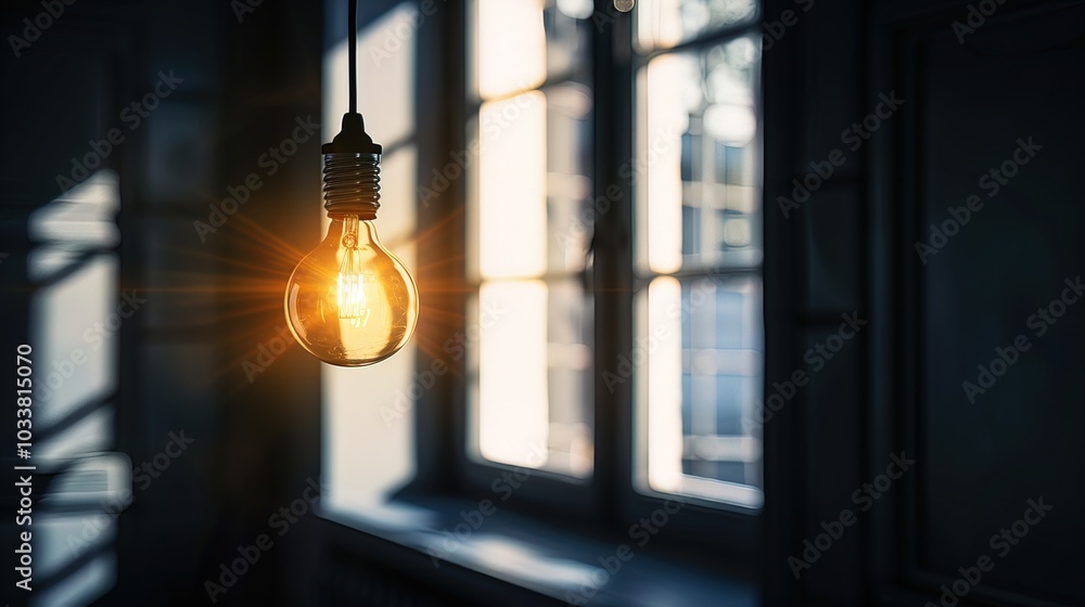 Dark empty room with single flickering light bulb casting long shadows, emphasizing absence of power and eerie atmosphere, minimalist setting with focus on light bulb's glow. Dark empty room with single flickering light bulb casting long shadows, emphasizing absence of power and eerie atmosphere, minimalist setting with focus on light bulb's glow.