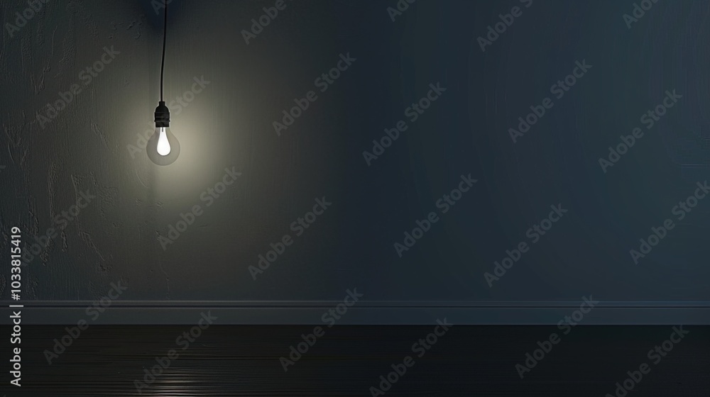 Dark empty room with single flickering light bulb casting long shadows, emphasizing absence of power and eerie atmosphere, minimalist setting with focus on light bulb's glow. Dark empty room with single flickering light bulb casting long shadows, emphasizing absence of power and eerie atmosphere, minimalist setting with focus on light bulb's glow.