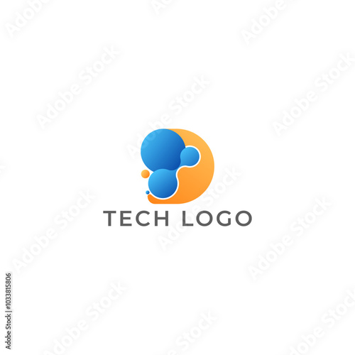 ILLUSTRATION LETTER D WITH CONNECTED CIRCLE ORANGE BLUE GRADIENT COLOR. TECH LOGO ICON TEMPLATE SIMPLE DESIGN ELEMENT VECTOR