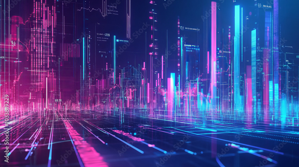 Modern cyberspace UI and HUD design, featuring graphics, charts, infographics, big data, and indicators. The background emphasizes modern business, economics, and big data analysis, with a focus on fu Modern cyberspace UI and HUD design, featuring graphics, charts, infographics, big data, and indicators. The background emphasizes modern business, economics, and big data analysis, with a focus on fu