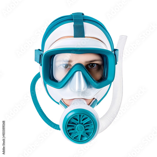 Diving mask with advanced features, white isolated background. photo