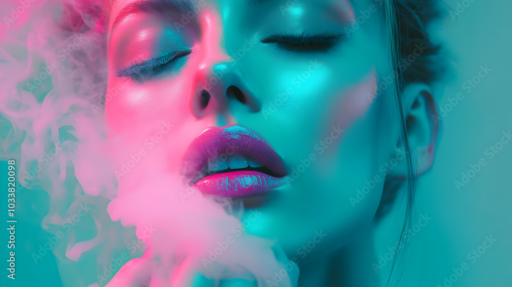 Attractive Woman with Closed Eyes in Soft Smoke Attractive Woman with Closed Eyes in Soft Smoke
