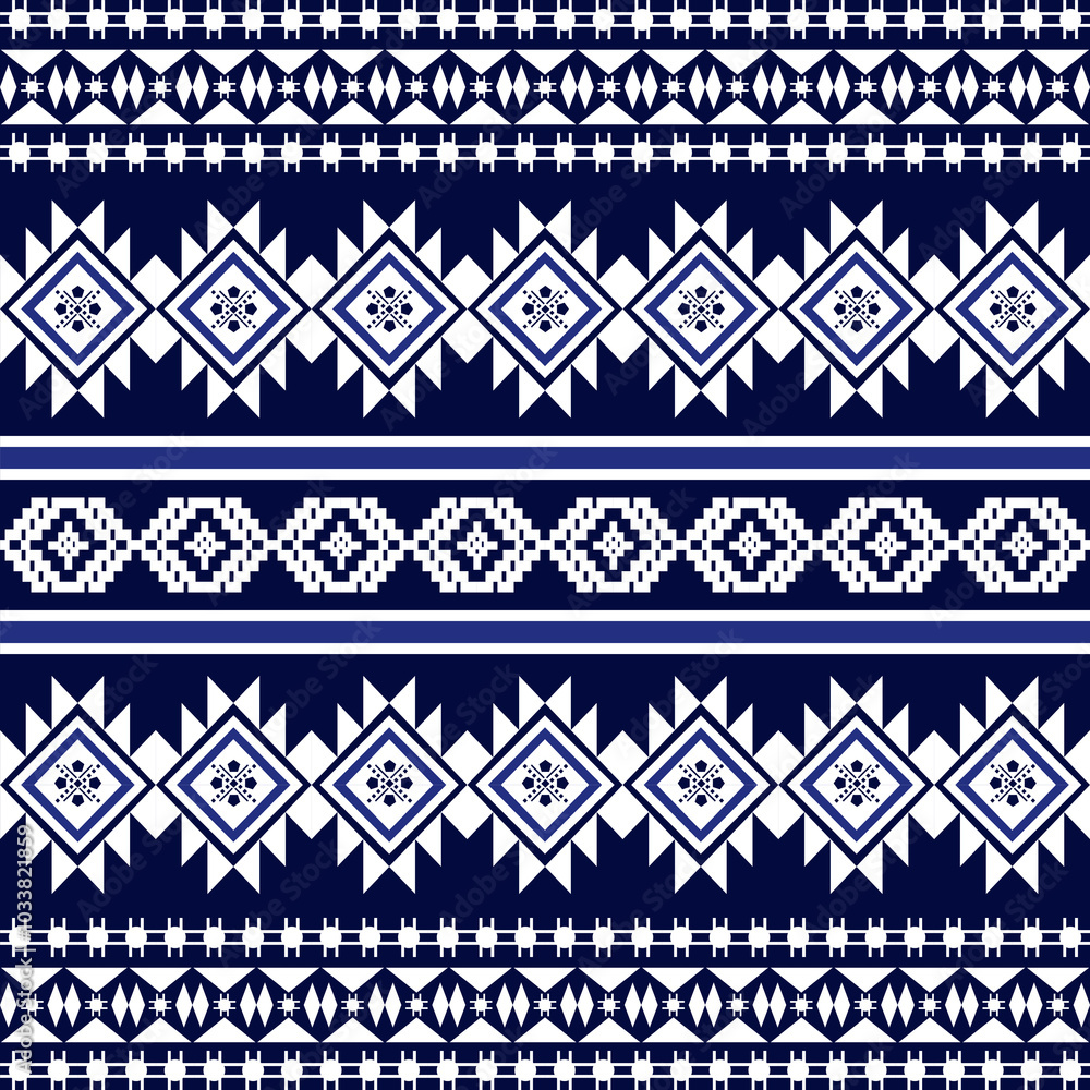 Ethnic Ikat embroidery geometric abstract oriental traditional seamless on navy background pattern. Native geometry Aztec decorative design for decoration, wallpaper, background, illustration, ornate Ethnic Ikat embroidery geometric abstract oriental traditional seamless on navy background pattern. Native geometry Aztec decorative design for decoration, wallpaper, background, illustration, ornate