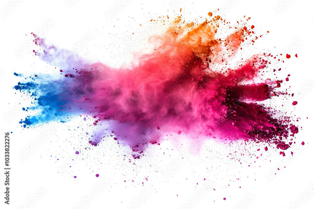 Colorful powder explosion isolated on a white background, a rainbow-colored dust splash. Colorful powder explosion isolated on a white background, a rainbow-colored dust splash.