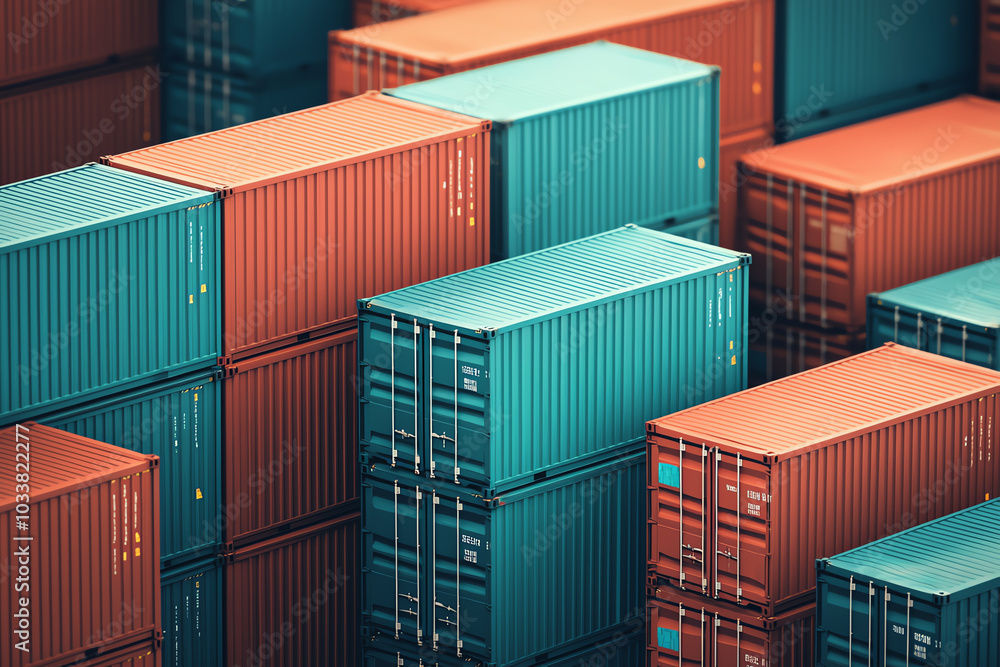Ecofriendly shipping containers moving across global trade routes, green economy Ecofriendly shipping containers moving across global trade routes, green economy