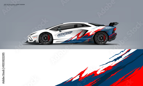 Sport racing supercar wrap livery design white and red color combination for universal medium vector eps10 ready to print printable file