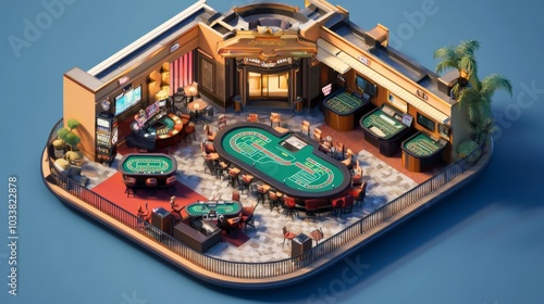 Isometric 3D casino floor model with shifted perspectives