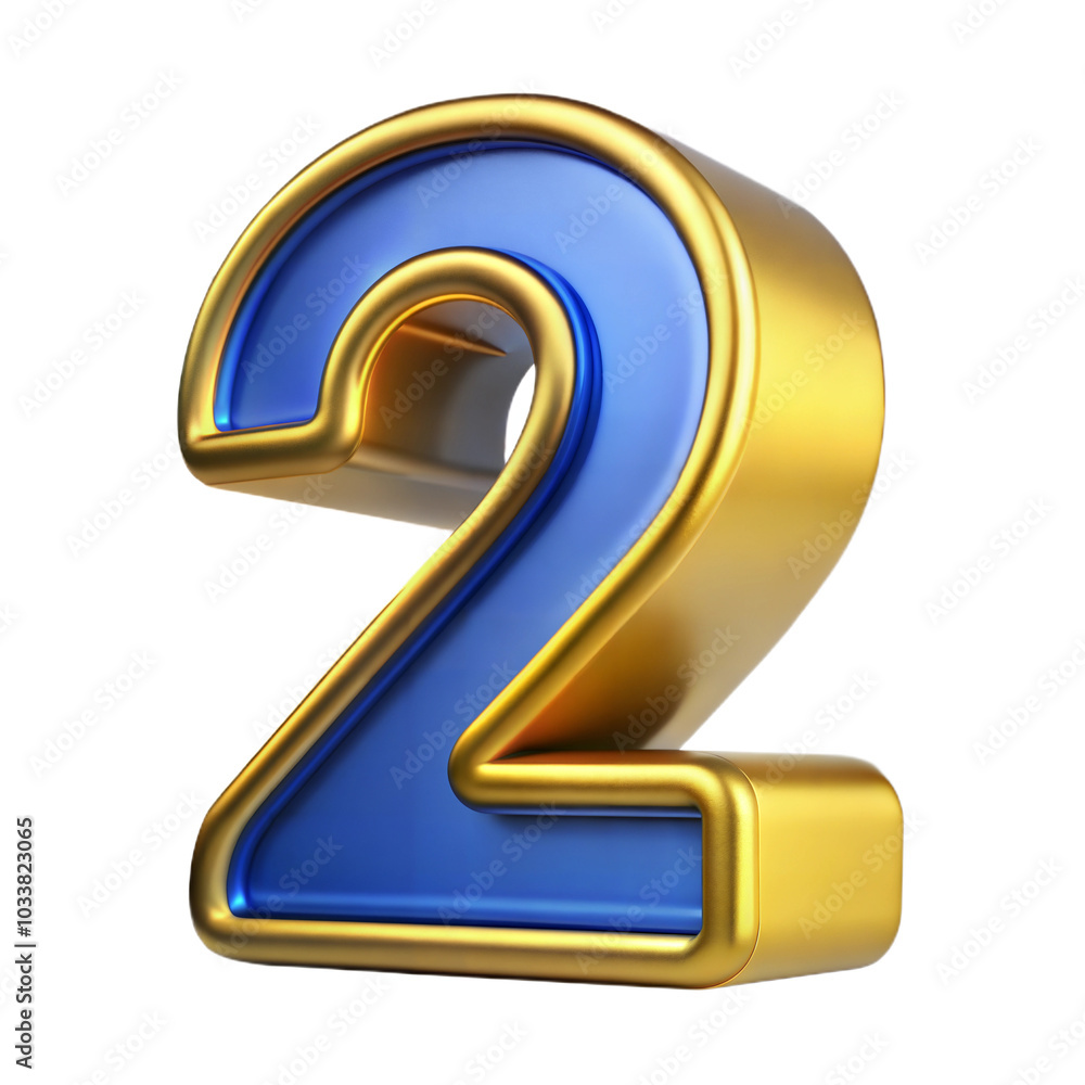 Bold Blue and Yellow 3D rendering of Number Two with a Glossy Finish Bold Blue and Yellow 3D rendering of Number Two with a Glossy Finish