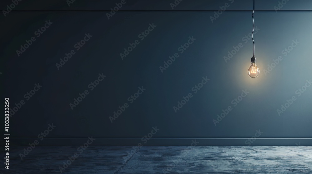 Dark empty room with single flickering light bulb casting long shadows, emphasizing absence of power and eerie atmosphere, minimalist setting with focus on light bulb's glow. Dark empty room with single flickering light bulb casting long shadows, emphasizing absence of power and eerie atmosphere, minimalist setting with focus on light bulb's glow.