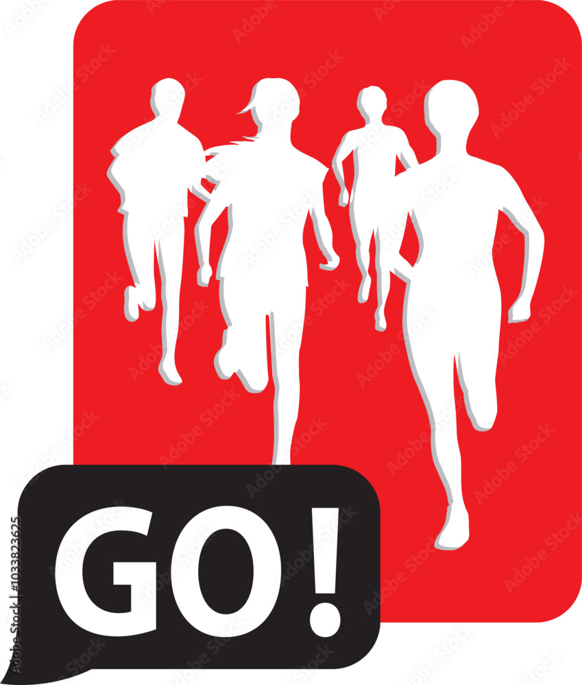 COUREURS SUR FOND ROUGE