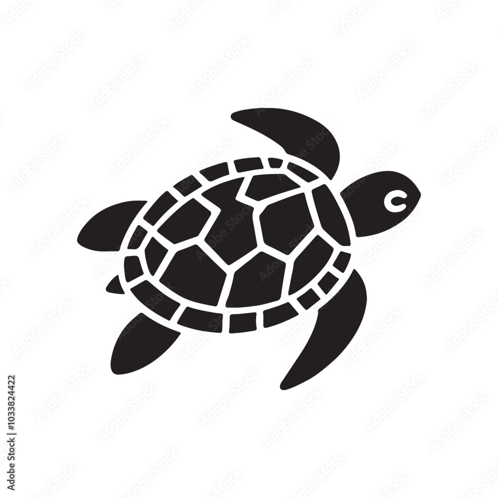 Naklejka premium Simple Turtle Silhouette Illustration - Shadow on White.
